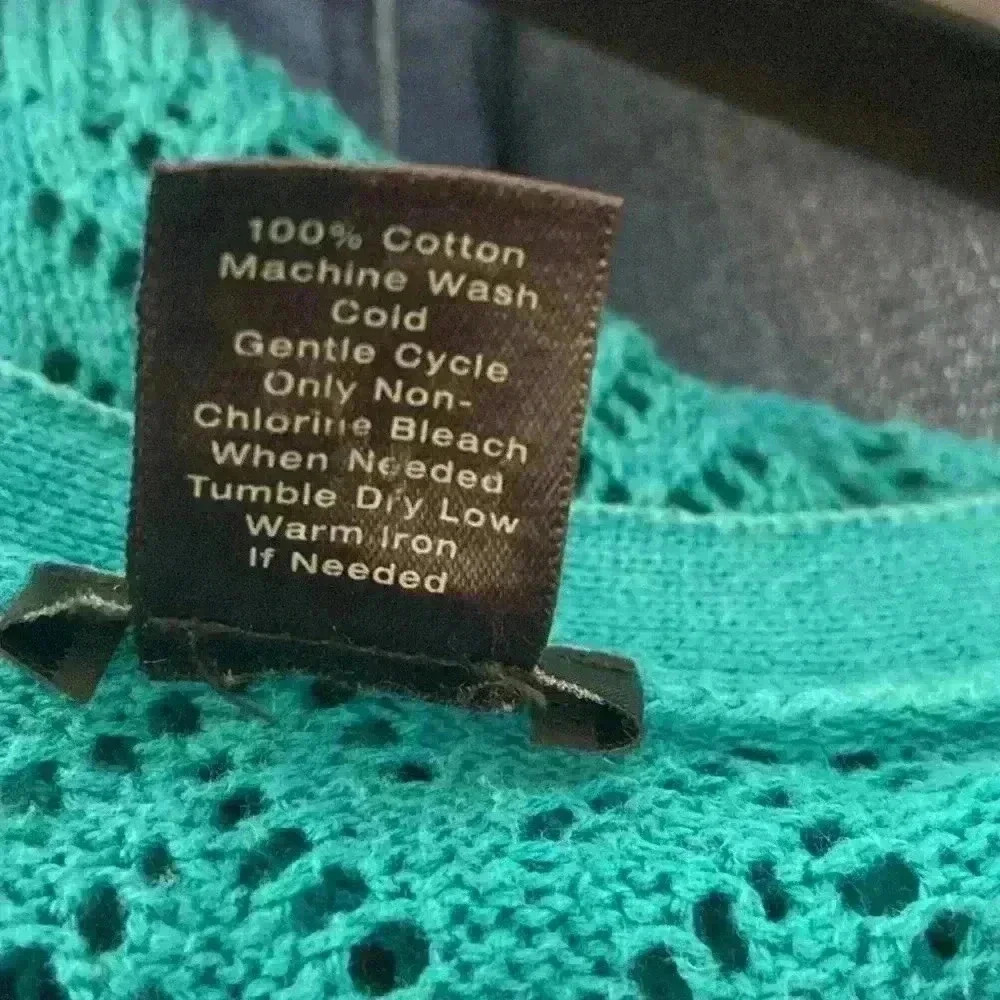 Ann Taylor Open Knit Crochet Cardigan Size L Teal V neck Lightweight Casual Fall - Picture 9 of 9